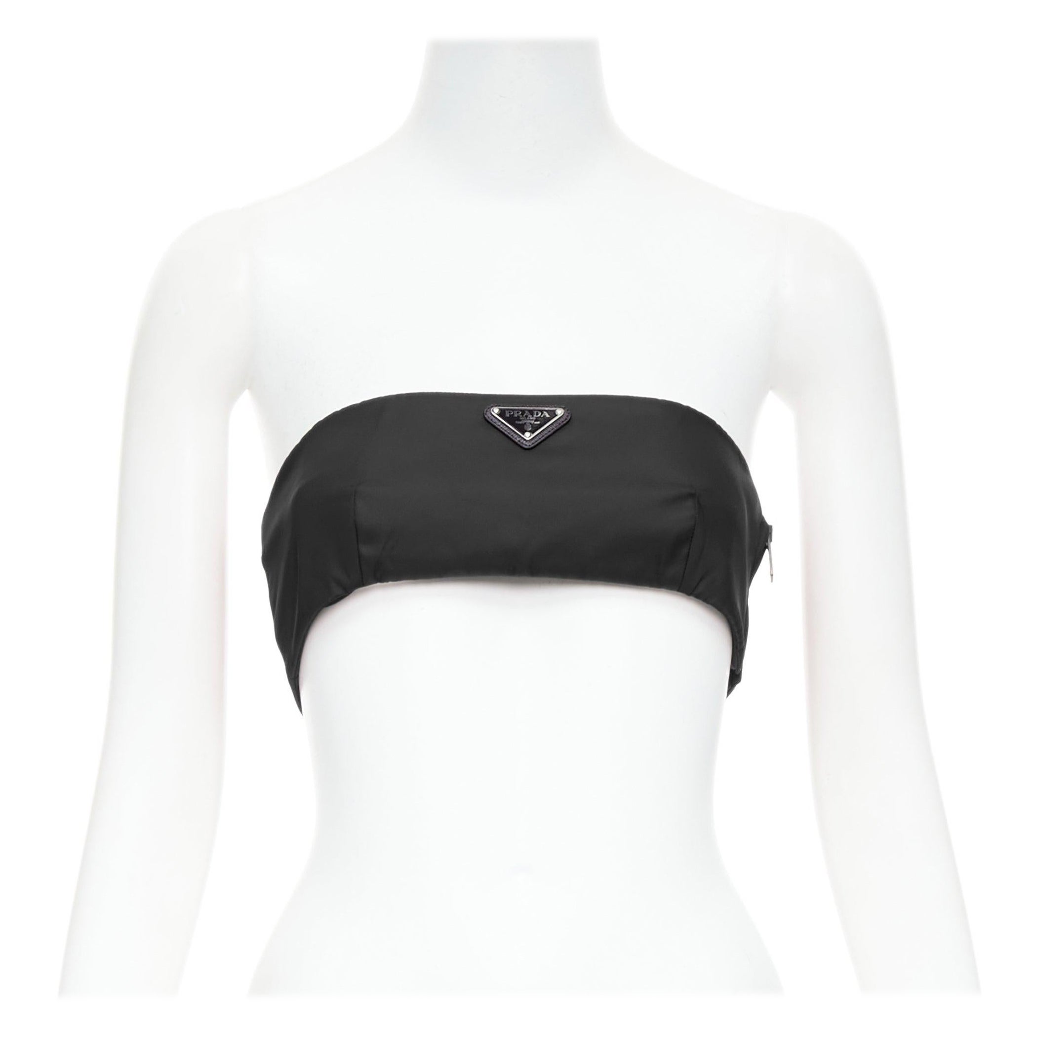 PRADA Re-Nylon black triangle logo plate strapless bustier tube top IT42 M