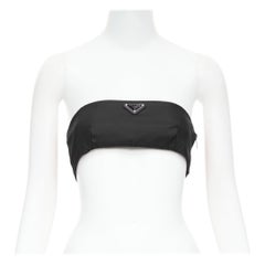 PRADA Re-Nylon black triangle logo plate bustier tube top IT42 M