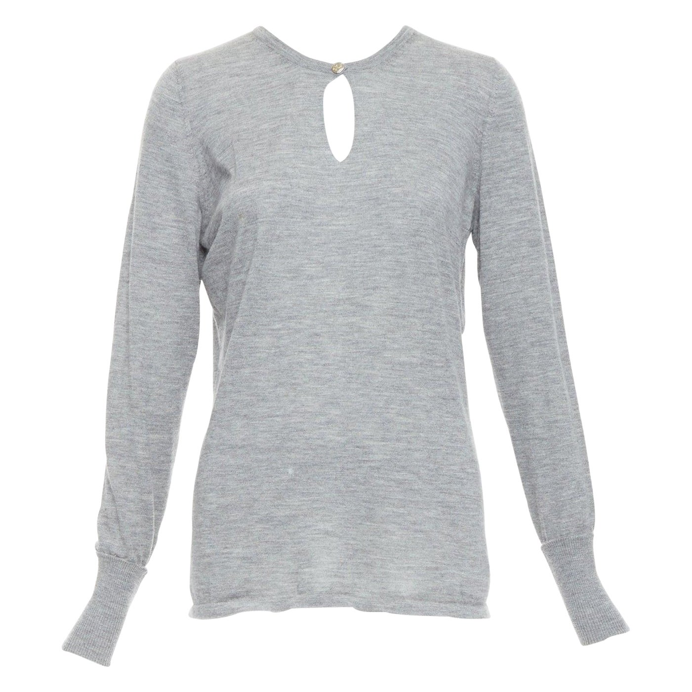 CHANEL 100% cachemire gris Camélia CC Bouton trou de serrure Pull FR44 XXL