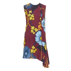 MARNI burgundy yellow blue floral print asymmetric hem dress IT38 XS