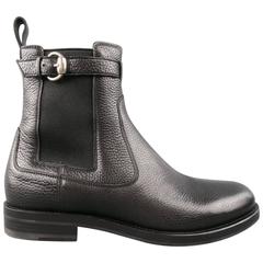 GUCCI Size 10.5 Black Pebbled Leather Royer Ankle Buckle Boots