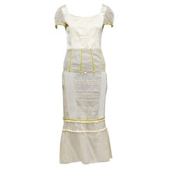 MIU Runway 1999 - Robe beige technique patchwork en satin avec bordure néon IT44 L