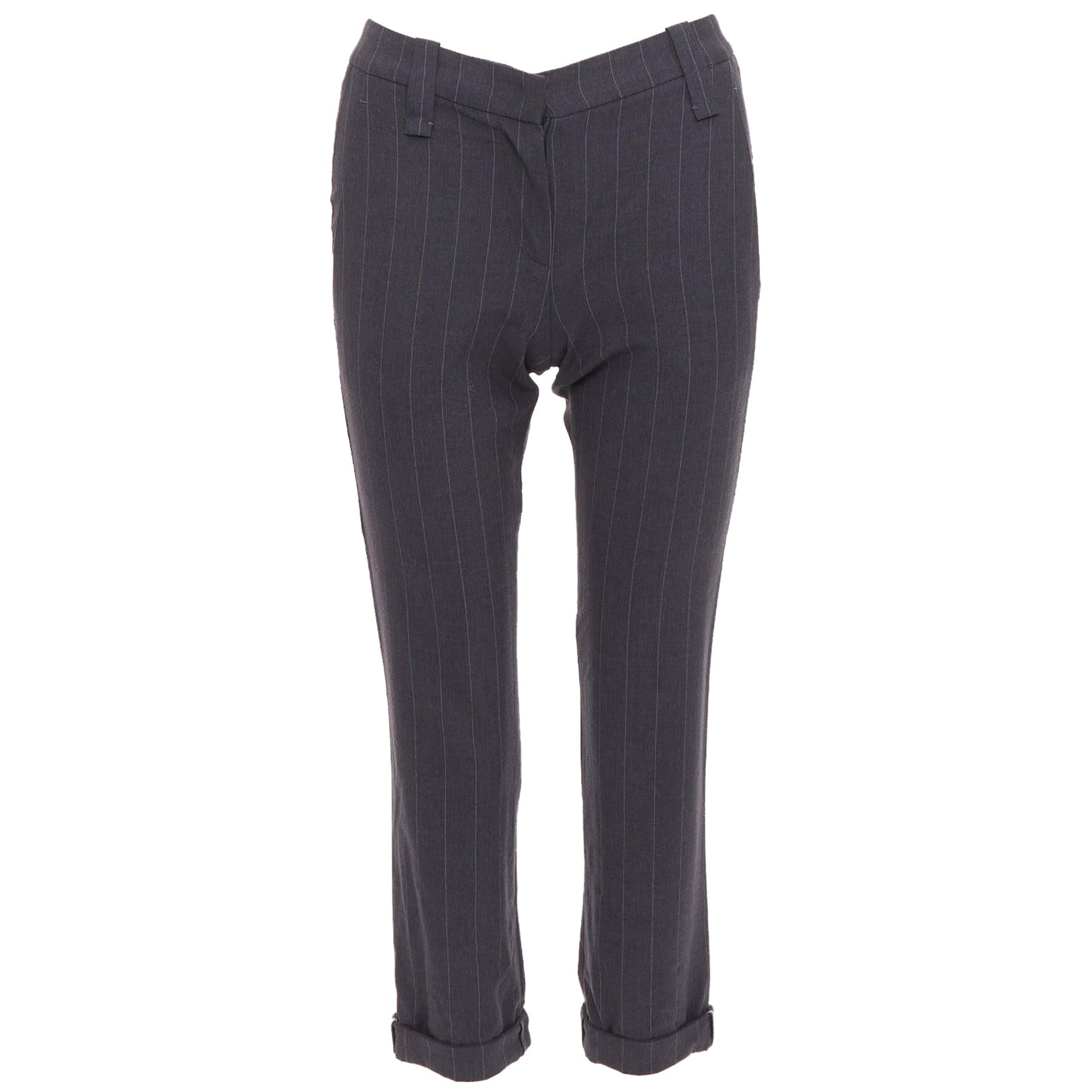 BRUNELLO CUCINELLI Graue Hose aus Schurwollmischung mit Nadelstreifen und Kapuze IT38 XS