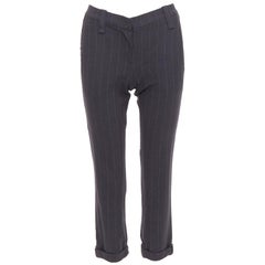 BRUNELLO CUCINELLI grey virgin wool blend pinstripe cuffed crop trousers IT38 XS