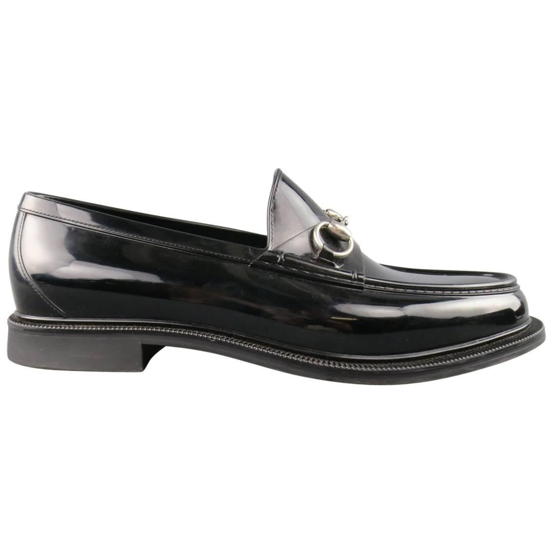 Men
s GUCCI Size 10 Black Rubber Silver Horsebit Loafers