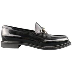 Herren GUCCI Größe 10 Schwarz Gummi Silber Horsebit Loafer