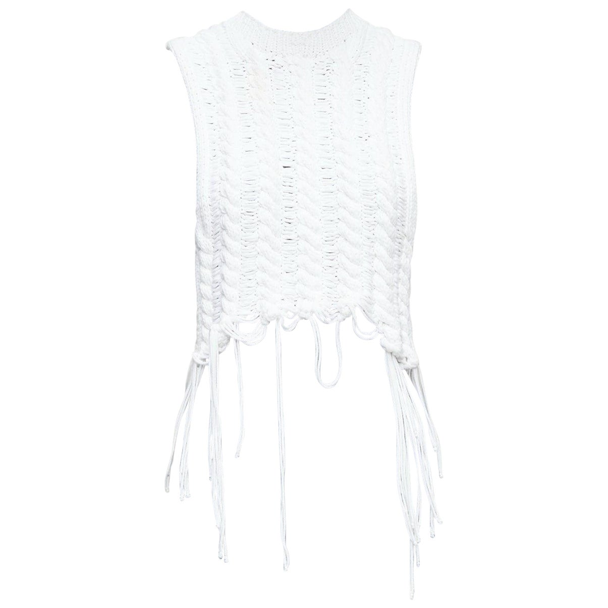 rare ANN DEMEULEMEESTER gilet en grosse maille blanche à ourlet bouclé L en vente