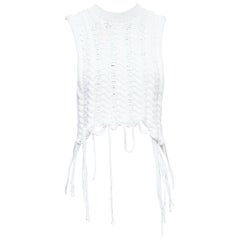 rare ANN DEMEULEMEESTER gilet en grosse maille blanche à ourlet bouclé L