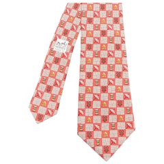 HERMES 7618 TA rot braun aborigine Maske Stammes-Trommel Druck Seidenkrawatte