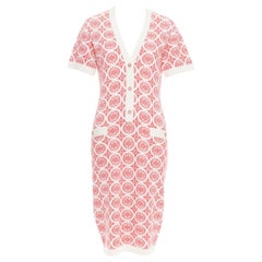 CHANEL 100% cachemira rosa crema CC vestido estampado botones FR38 M