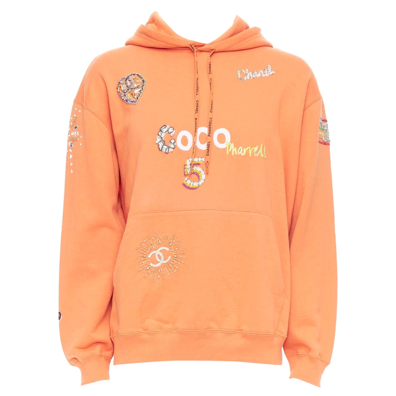 CHANEL Pharrell Williams 19D orange lesage Kristall bestickter Hoodie M