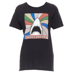Saint Laurent 2016 Sweet Dreams - tshirt in cotone nera con squalo e arcobaleno XS