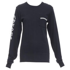 CHROME HEARTS - Tshirt a maniche lunghe in cotone nero con logo a croci bianche S.S. White