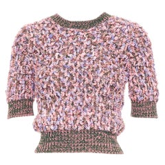 CHANEL 2015 rosa verde texturizado punto boucle CC resina crop jersey FR34 XS