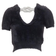 ALEXANDER WANG Crystal Knot suéter negro de peluche con cuello en V XS