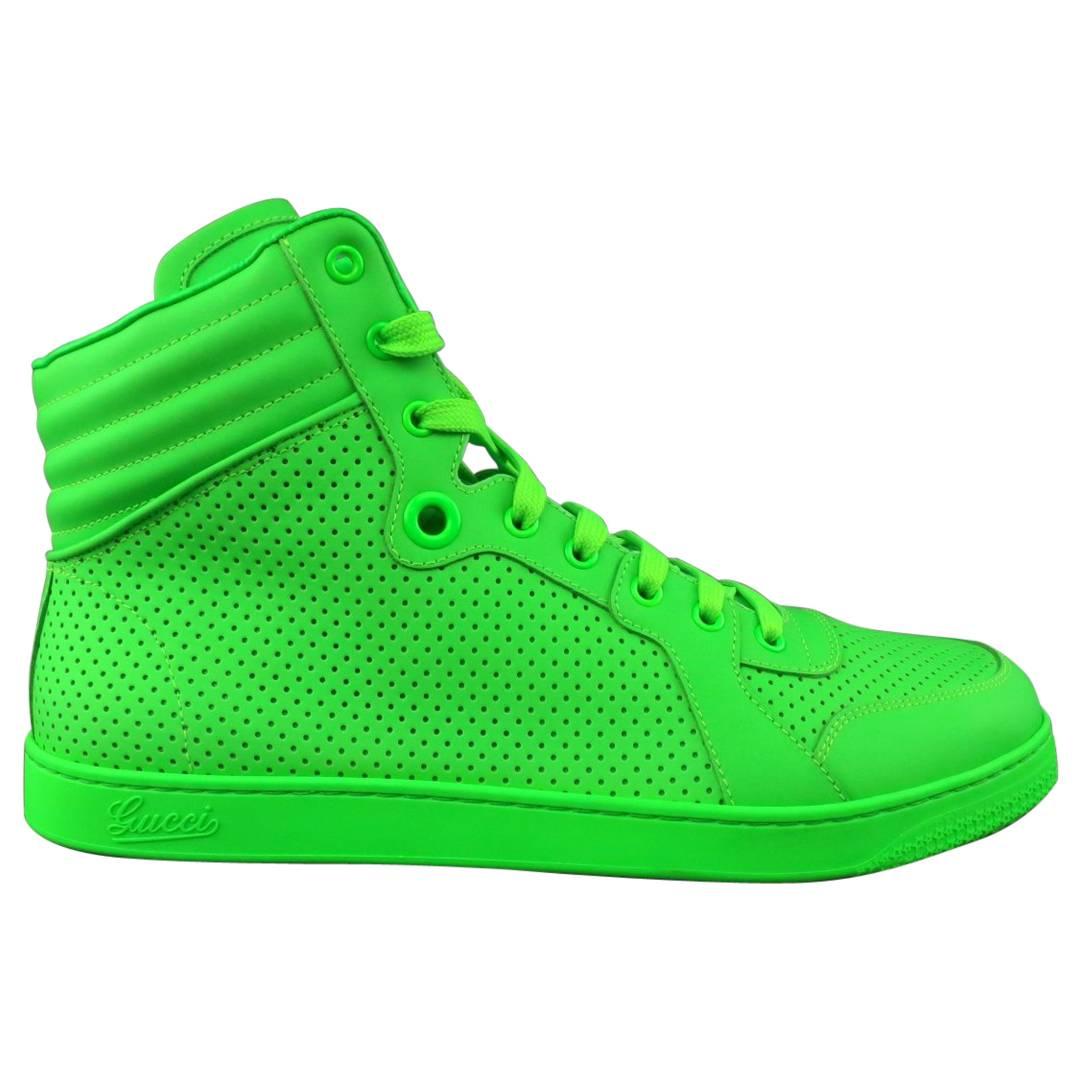 Men's GUCCI Size 11 Neon Green Perforated Leather CODA High Top Sneakers