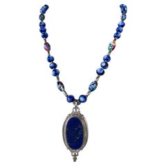 LB offers Vintage Sterling Lapis pendant vintage Venetian glass beads necklace
