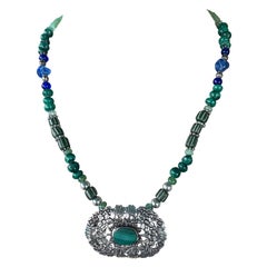 LB offers Vintage Sterling Malachite pendant Venetian Crystal sterling Necklace