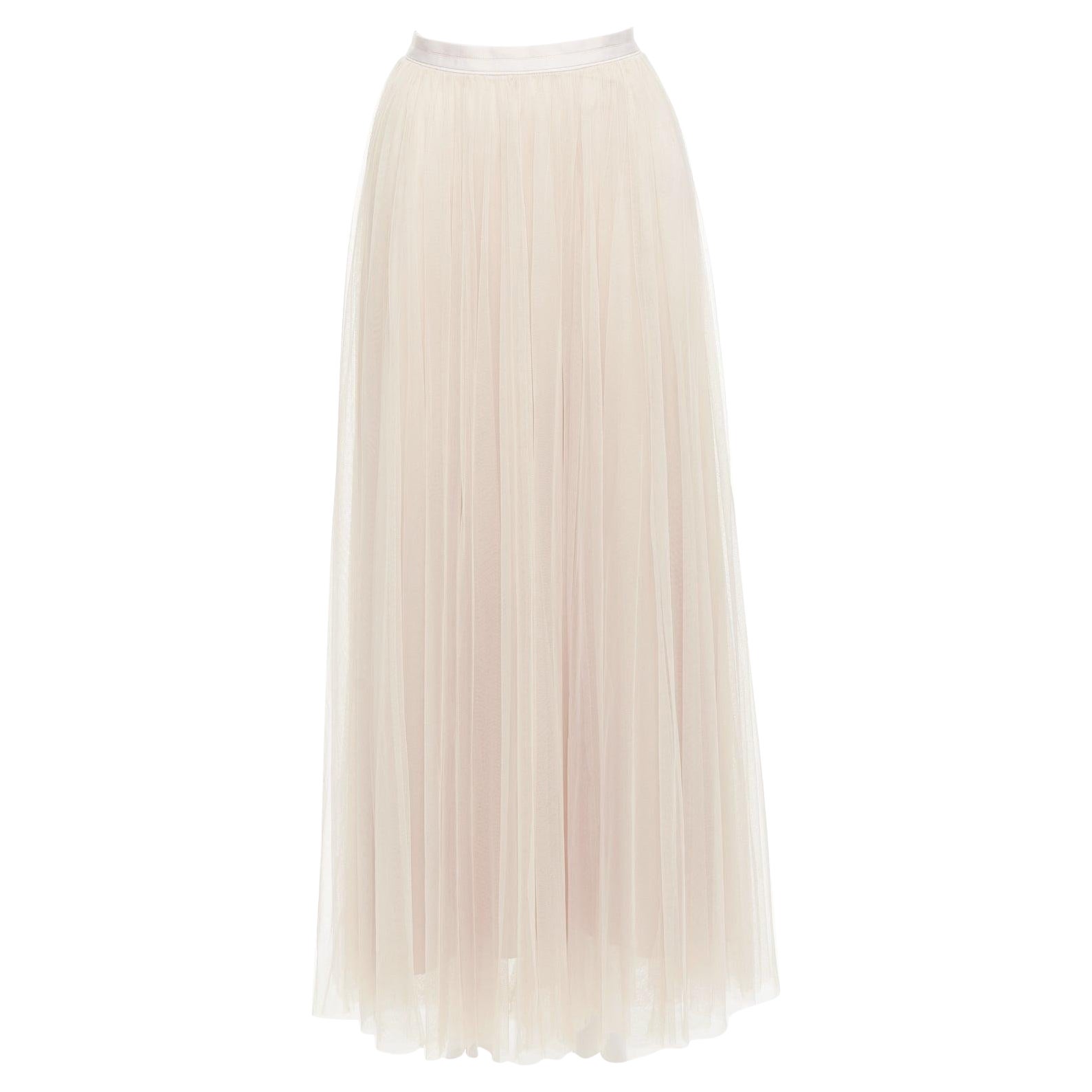 NEEDLE & THREAD falda midi con ribete de cinta de tul en color champán UK6 XS