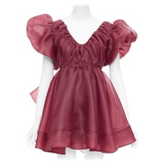 AJE Greta maroon burgundy organza puff sleeve mini dress UK6 XS