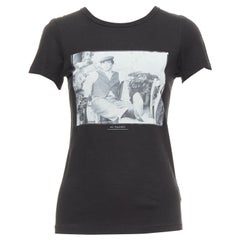 DOLCE GABBANA Al Pacino black portrait silk cotton fitted tshirt IT36 XXS