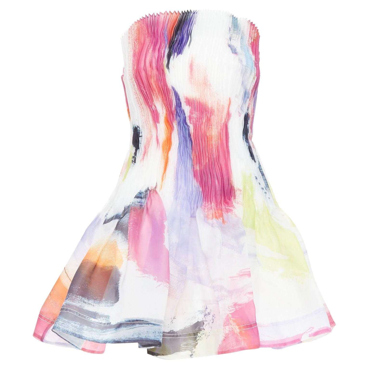 AJE Celestial white multicolor abstract paint print pleated mini dress UK4 XXS