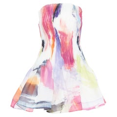AJE Celestial mini abito plissettato bianco multicolore con stampa astratta a vernice UK4 XXS