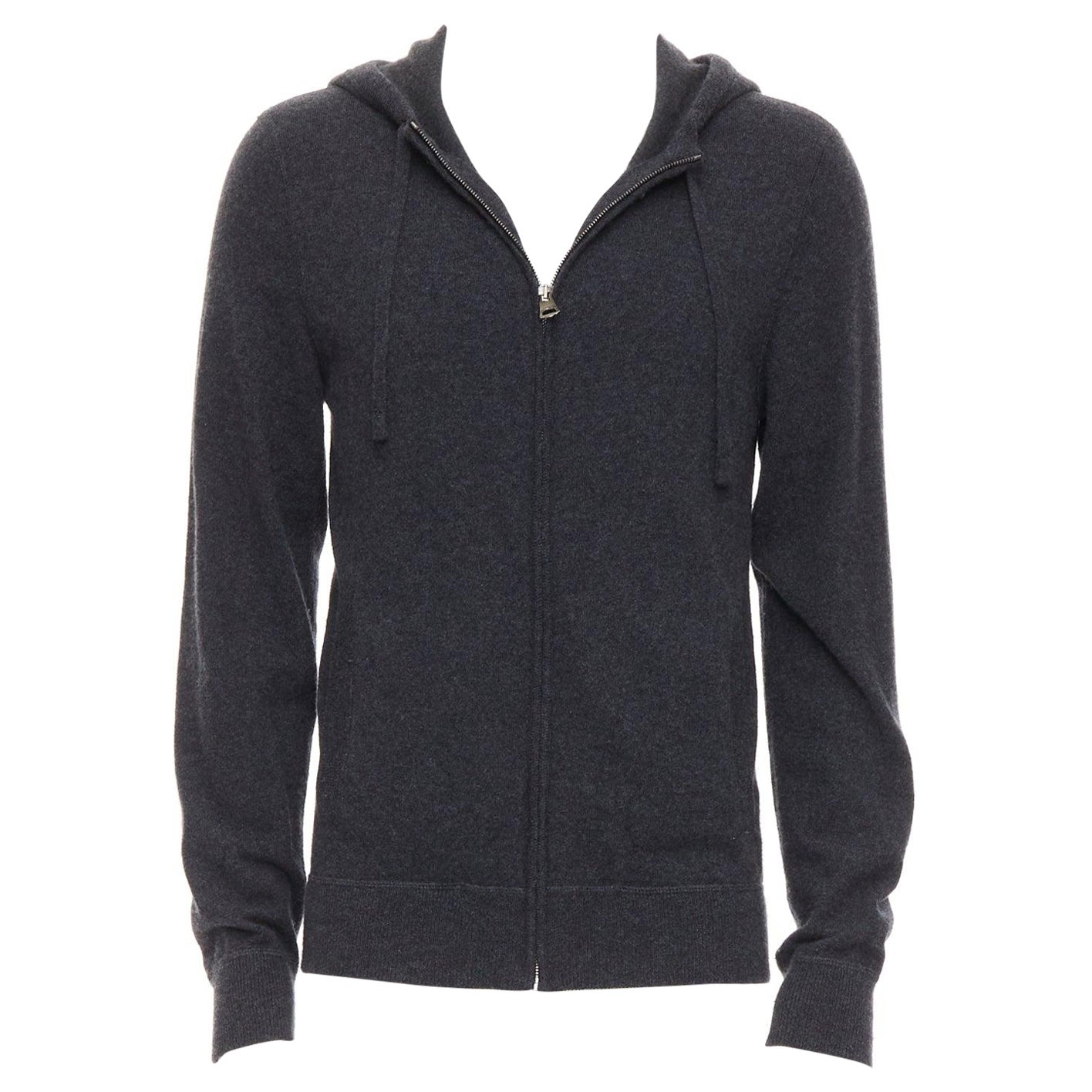 DOLCE GABBANA 100% cashmere grigio argento logo zip felpa con cappuccio IT48 M in vendita