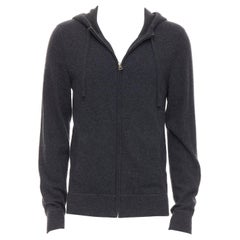 DOLCE GABBANA 100% Kaschmir Grau Silber Logo Reißverschluss Hoodie IT48 M