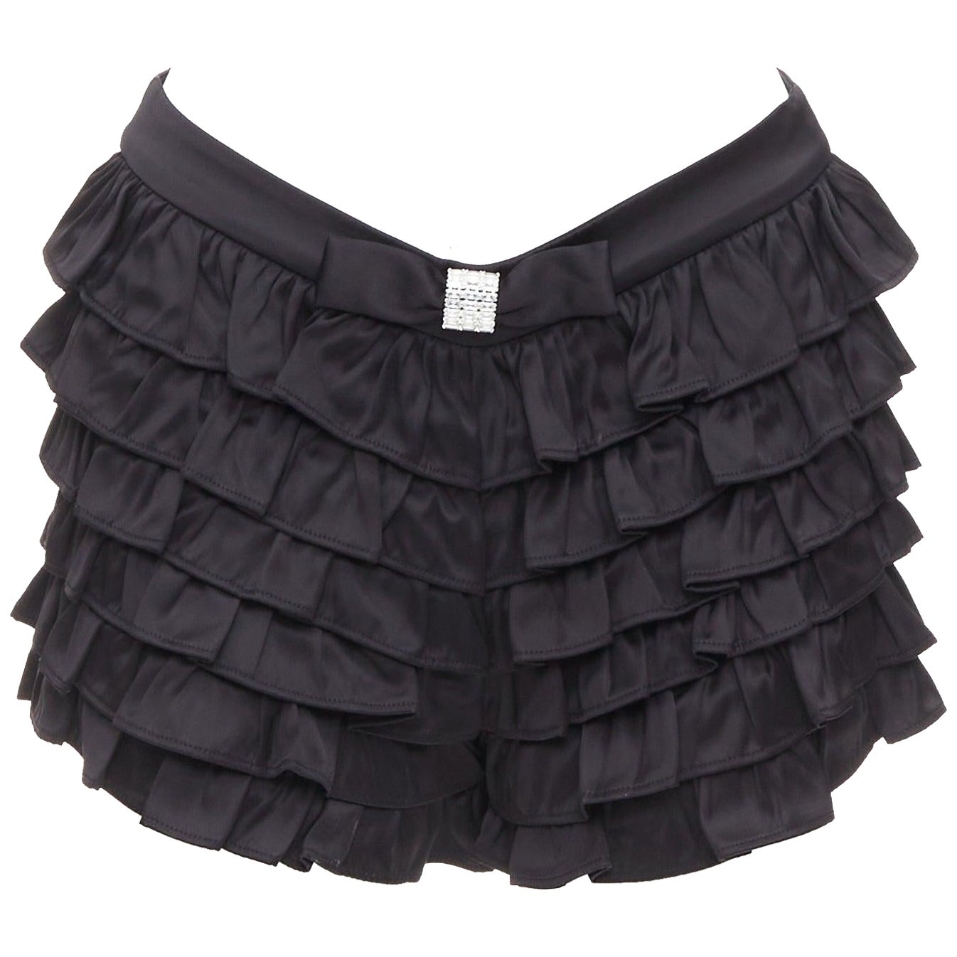 SHUSHU TONG mini short en viscose noire avec volants et nœuds en cristal UK6 XS