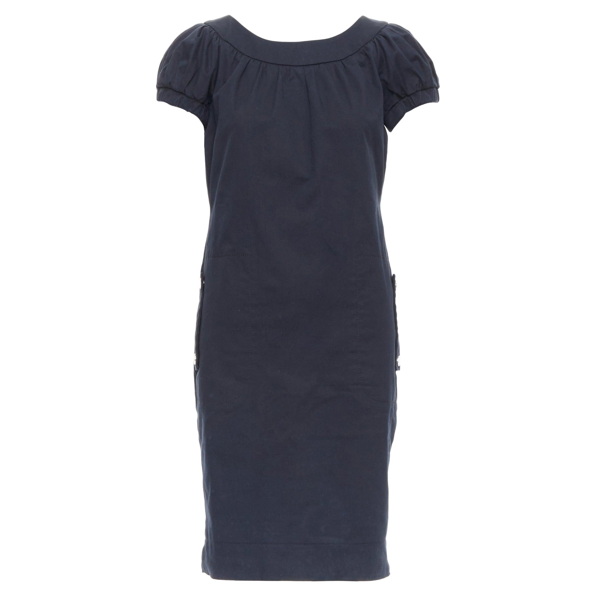 DOLCE GABBANA vestido saco con mangas abullonadas de algodón negro IT40 S