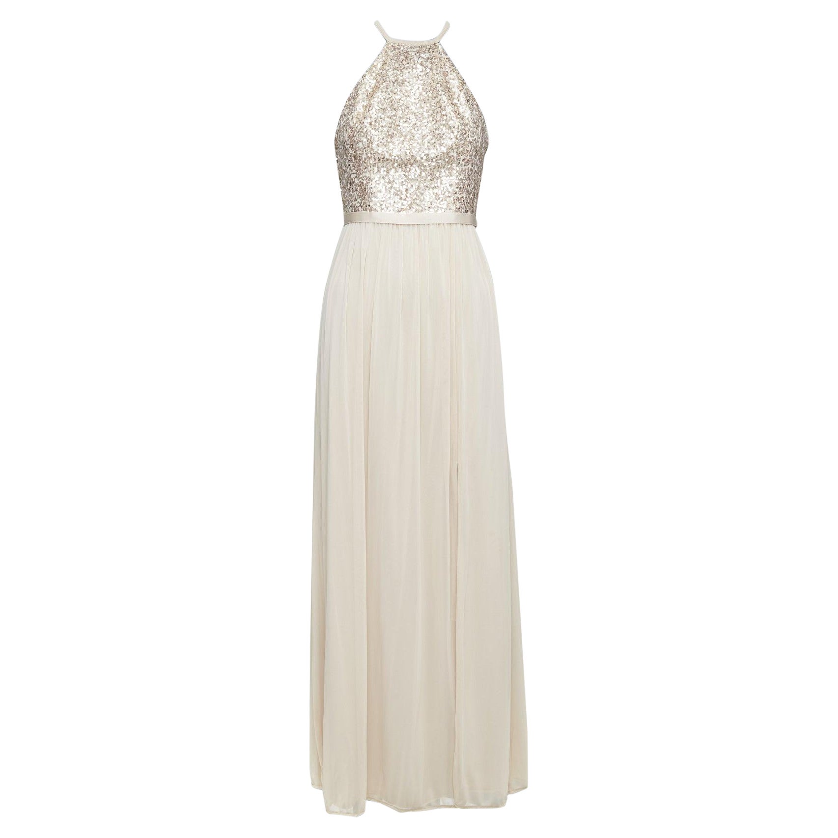 DAVID'S BRIDAL Robe déesse froncée avec corsage à sequins champagne taille US0 XS