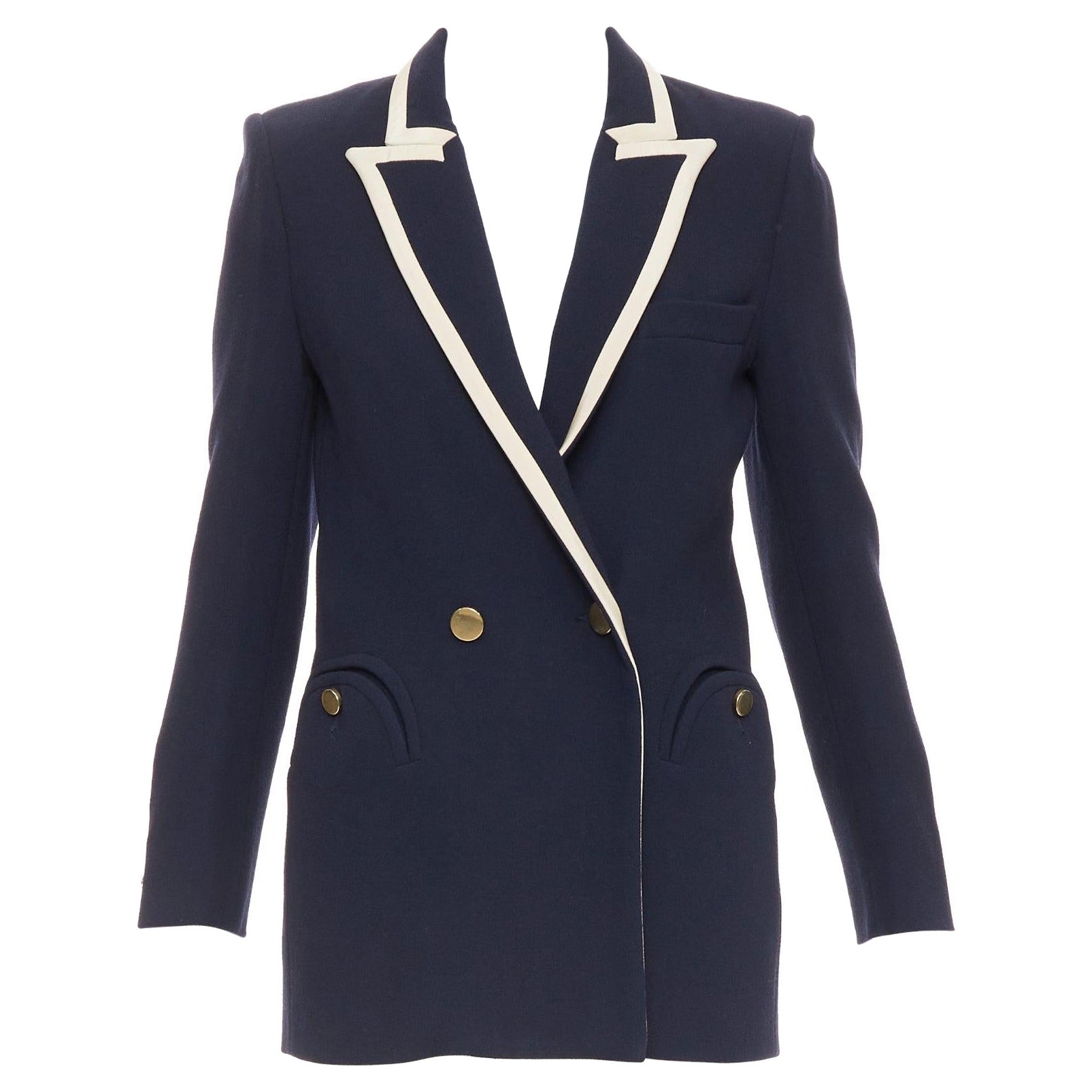 BLAZE MILANO Everyday Marineblauer Blazer aus Schurwolle und Seide mit geschwungener Tasche US0 XS