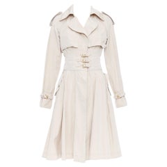 DOLCE GABBANA beige nylon belted waist Aline trench coat dress IT40A S