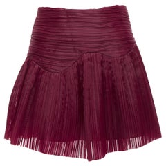 AJE Laurier Wave Burgunderfarbener Minirock aus Organza mit hoher Taille aus plissiertem Plissee UK6 XS