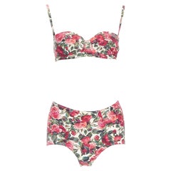 DOLCE GABBANA red rose floral print Balconette bikini high waisted bikini