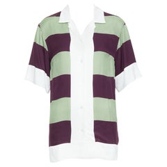DRIES VAN NOTEN Clive 8142 chemise bowling à rayures vertes et violettes FR34 XS