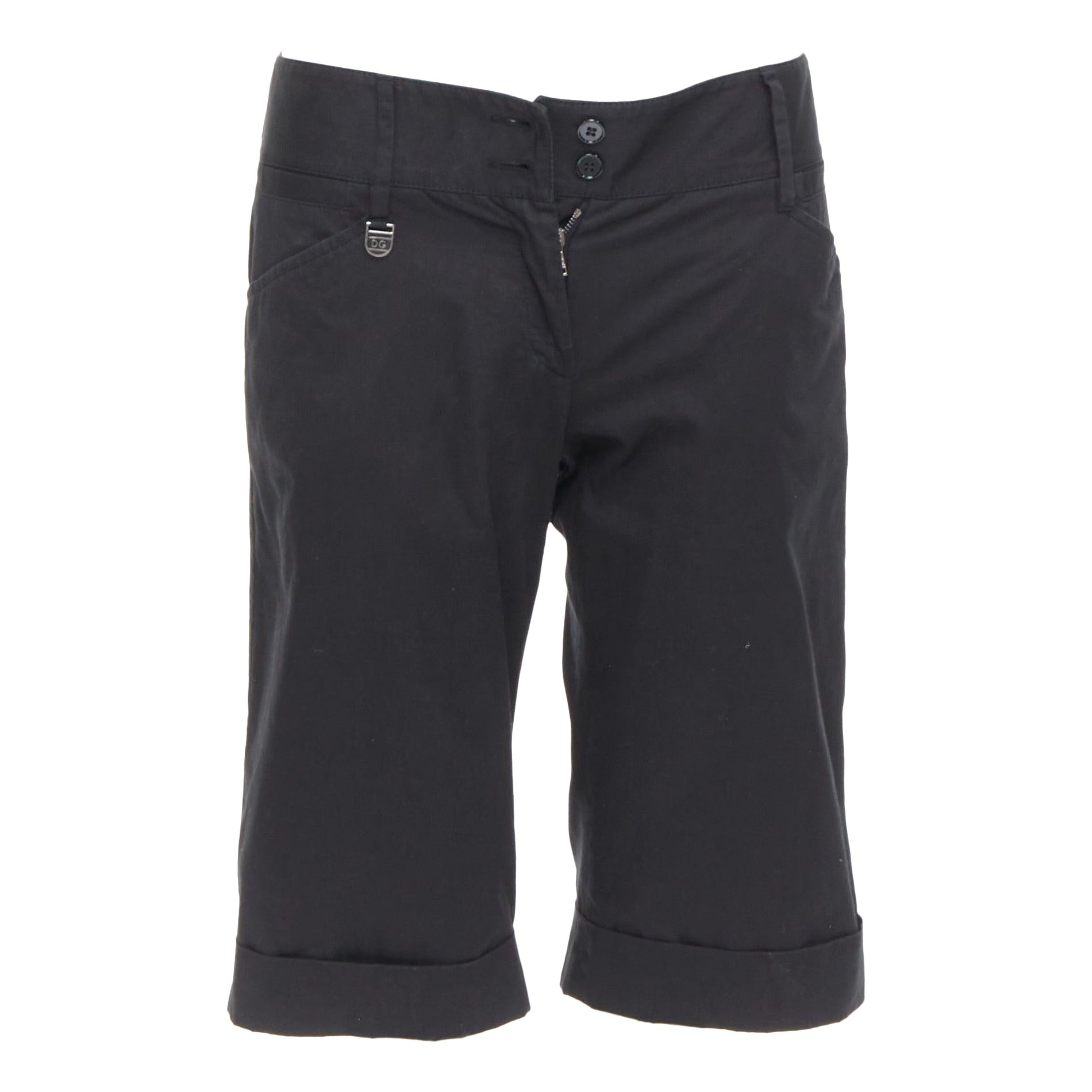 Dolce & Gabbana noir coton soie DG charme bermuda à revers IT38 XS en vente