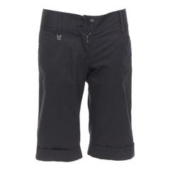 DOLCE GABBANA black cotton silk DG charm cuffed bermuda shorts IT38 XS