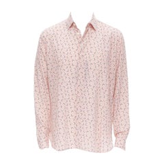 Saint Laurent 2018 100% Seide rosa weißes langärmeliges Hemd mit Sterndruck EU38 S