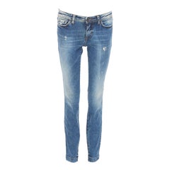 DOLCE GABBANA blue washed distressed matte logo plate jeans IT40 S