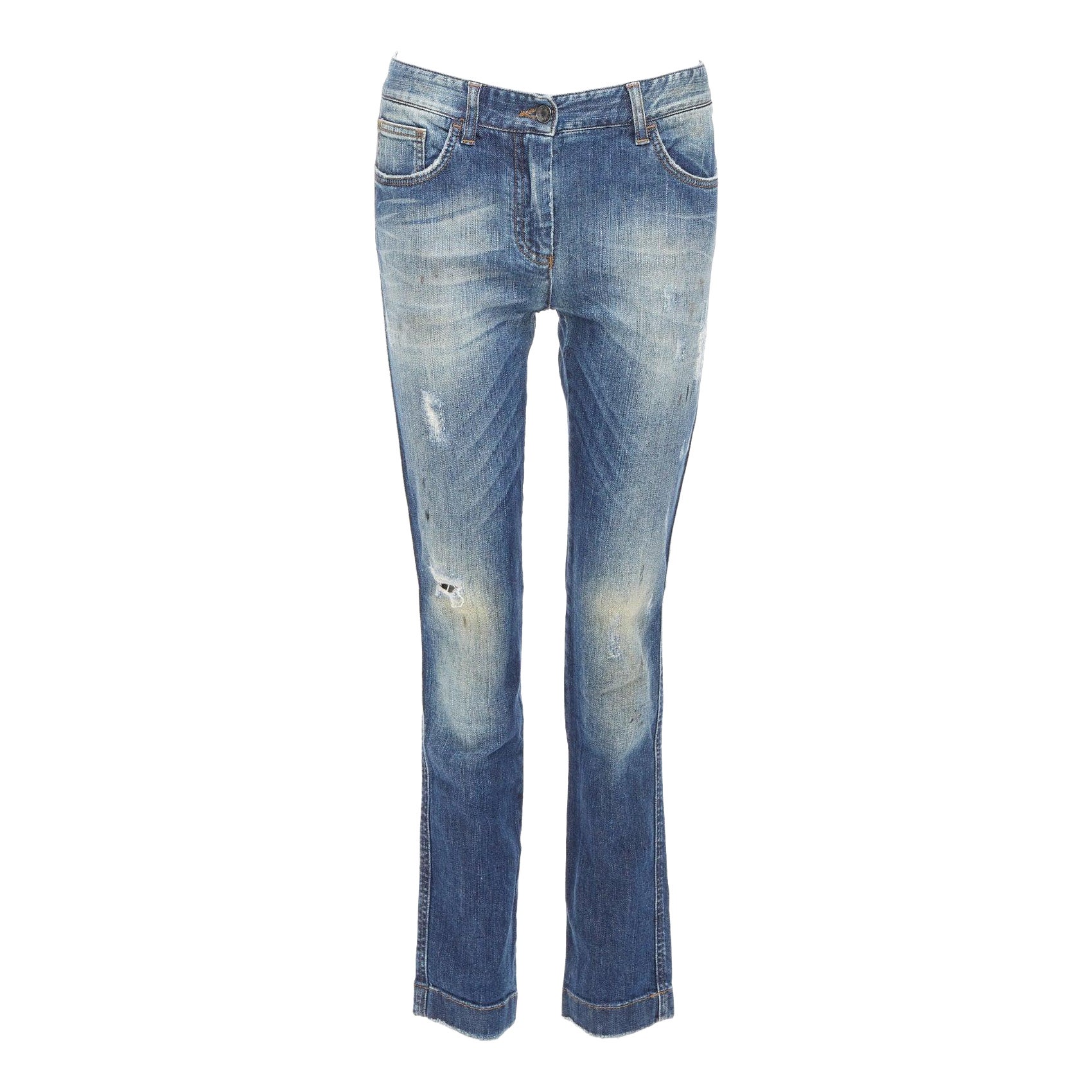 DOLCE GABBANA vaqueros desgastados con placa del logotipo en denim lavado azul IT40 M