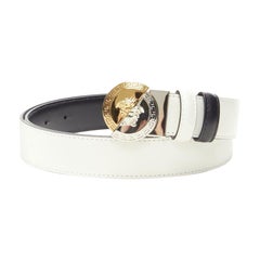 VERSACE Demi Medusa Reversible negro blanco partido hebilla moneda 100cm-110cm