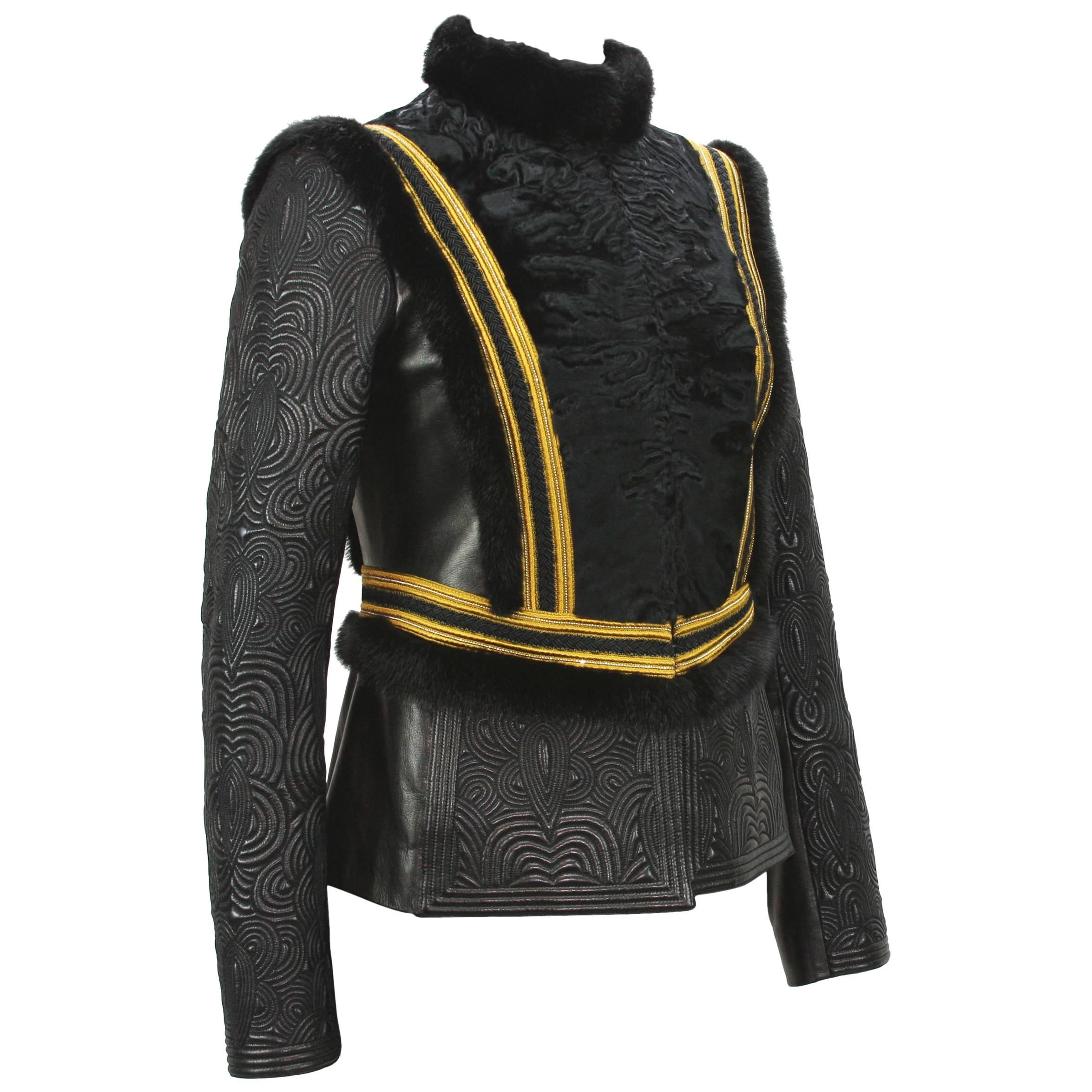 NEW Exquisite $7650 ETRO Embossed Leather Mink Fur Lamb Jacket It.42 - US 6 For Sale