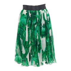 DOLCE GABBANA green tropical leaf print silk chiffon skirt IT36 XXS