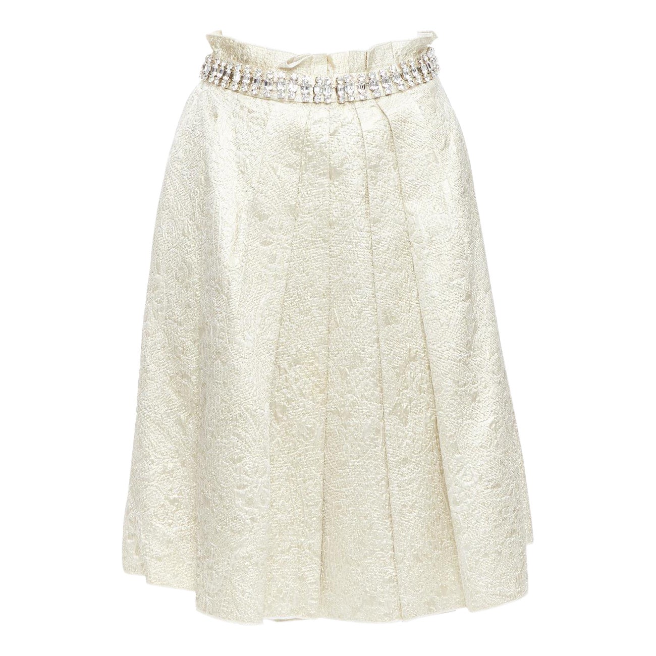 DOLCE GABBANA - Jupe de cocktail en brocart beige avec ceinture en cristal et strass IT40 S