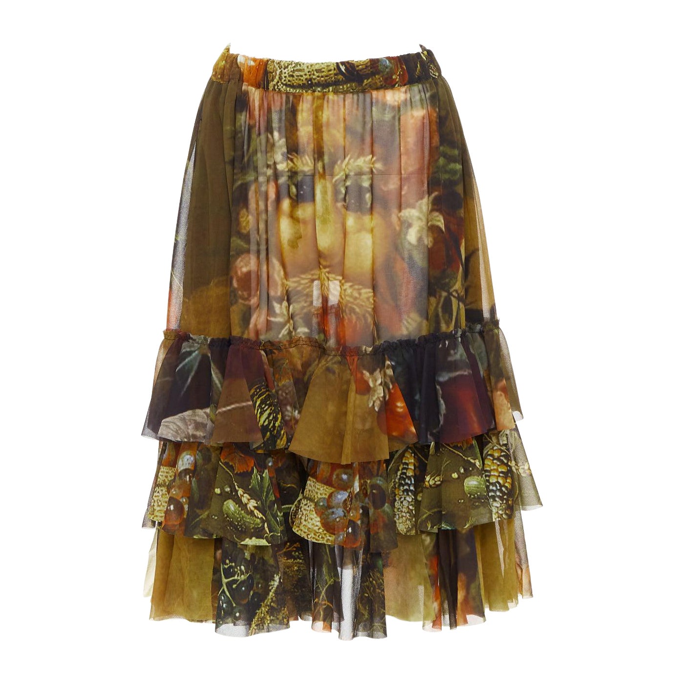 rare COMME DES GARCONS 2018 Vertumnus Print face painting chiffon tiered skirt S