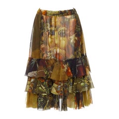 raro COMME DES GARCONS 2018 Vertumnus Print face painting falda de gasa con vuelo S