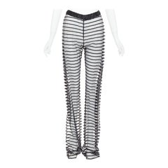 DRIES VAN NOTEN pantaloni a gamba tesa in rete floccata nera a righe FR38 M