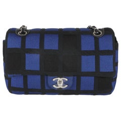 Chanel Blue Black Colorblock Jersey Medium Flap Bag